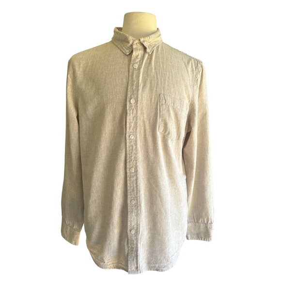 14th & Union Trim Fit Linen Blend Button-Down Shirt Men’s XL Beige Casual Long S - Picture 1 of 8